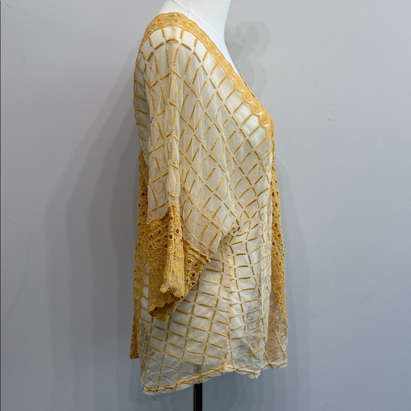 Sundance Size L Embroidered Mesh Sheer  Golden LaceTop Yellow Gold - Picture 5 of 9